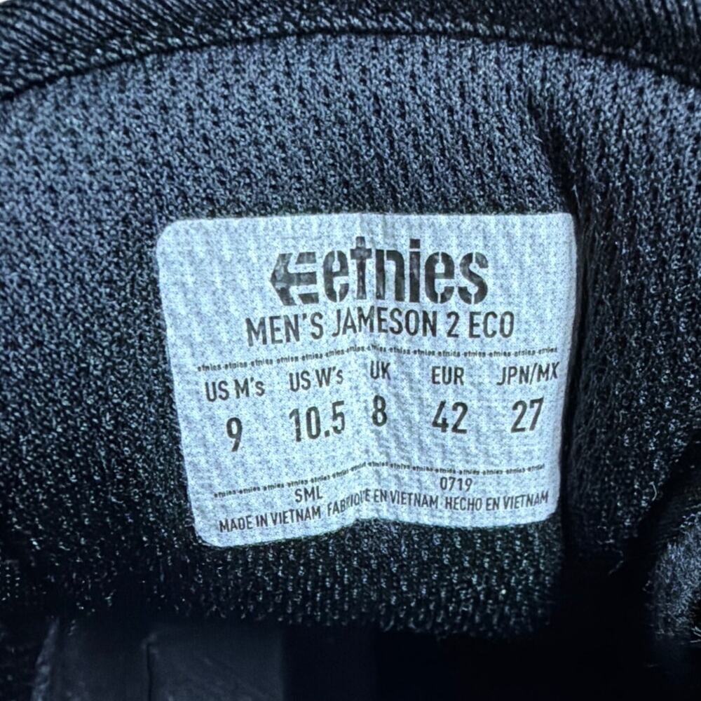 Etnies Jameson 2 Eco Black Skate Shoes Mens 9 Minimal Streetwear - Picture 5 of 6